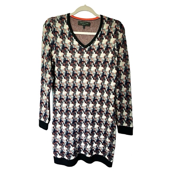 RAG & BONE | Mariah Houndstooth Long-Sleeve Merino Wool Sweater Dress | M - Picture 7 of 13